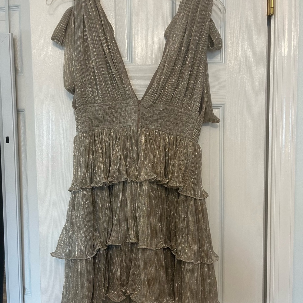 Mable Gold Sparkle Tie Strap Tiered Mini Dress - Picture 3 of 6